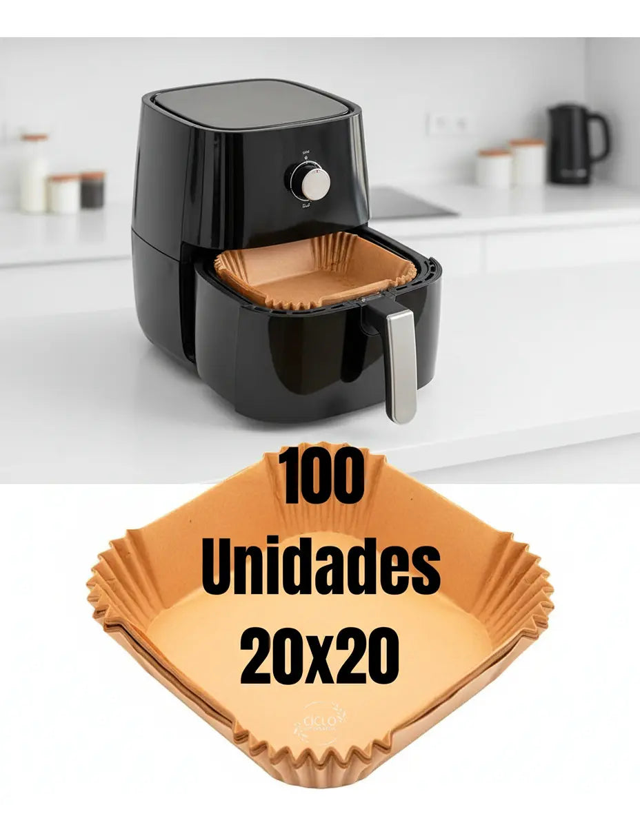 Kit 100 Formas De Papel Para Airfryer Descartável Antiaderente Bandeja Quadrada Ciclo Alternativa