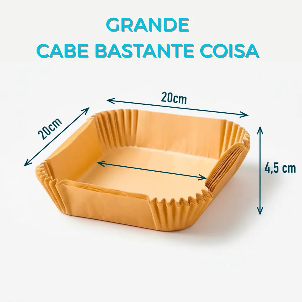 Kit 100 Formas De Papel Para Airfryer Descartável Antiaderente Bandeja Quadrada Ciclo Alternativa