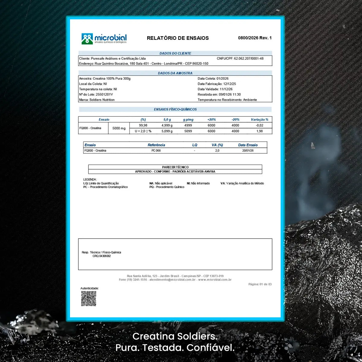 Creatina 1kg Suplemento Monohidratada em pó 100% Pura - Soldiers Nutrition