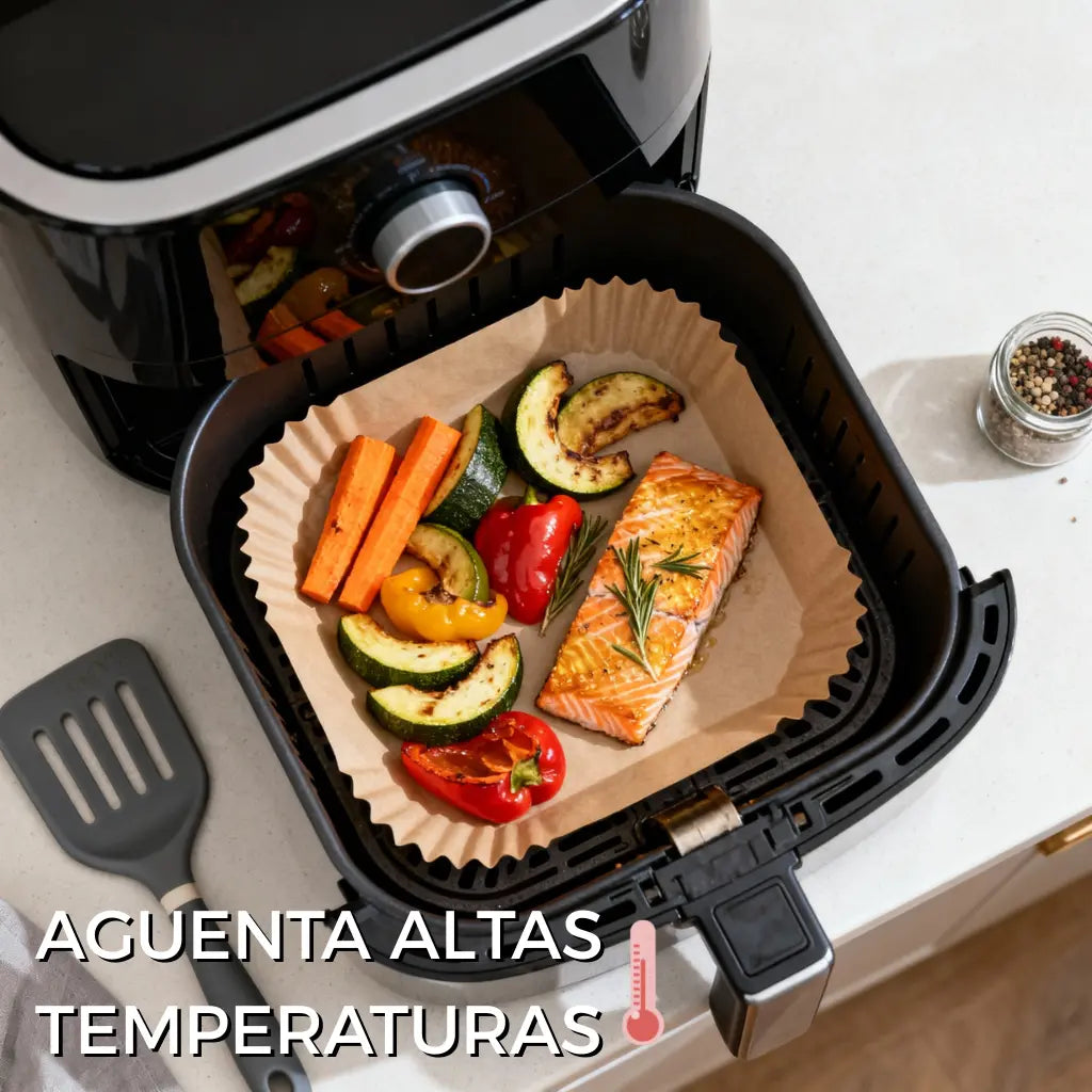Kit 100 Formas De Papel Para Airfryer Descartável Antiaderente Bandeja Quadrada Ciclo Alternativa