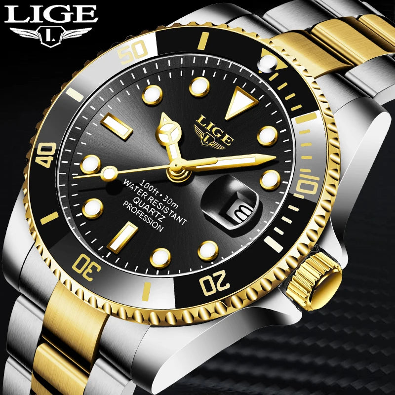 LIGE Moda Relógio Esportivo para Homem À Prova D' Água Militar, Relógios de Pulso de Quartzo, Top Marca de Luxo Big Men