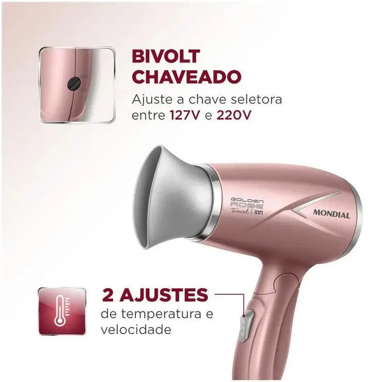 Secador de Cabelo Mondial Tourmaline Ion Golden - Bivolt