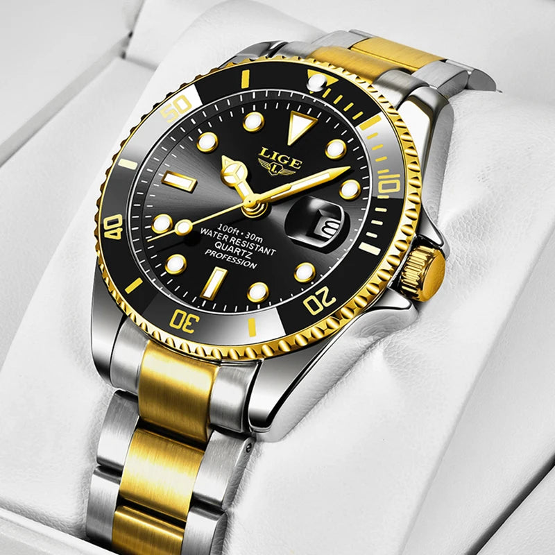 LIGE Moda Relógio Esportivo para Homem À Prova D' Água Militar, Relógios de Pulso de Quartzo, Top Marca de Luxo Big Men