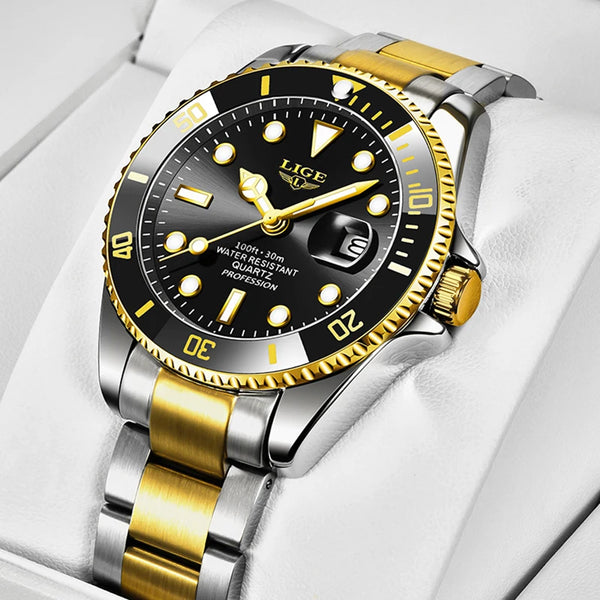 LIGE Moda Relógio Esportivo para Homem À Prova D' Água Militar, Relógios de Pulso de Quartzo, Top Marca de Luxo Big Men
