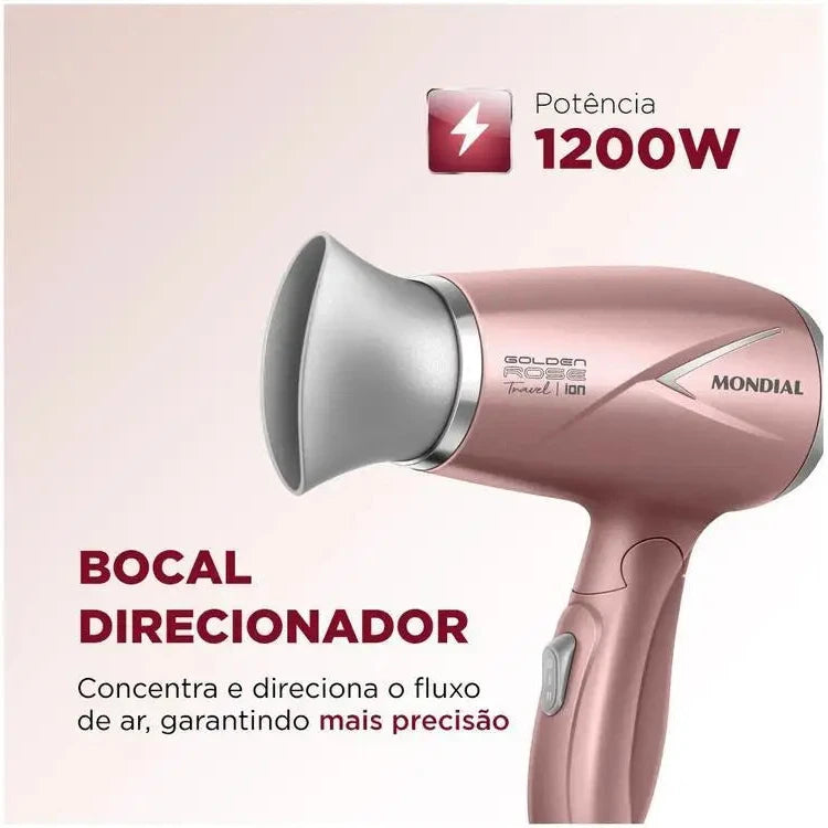 Secador de Cabelo Mondial Tourmaline Ion Golden - Bivolt