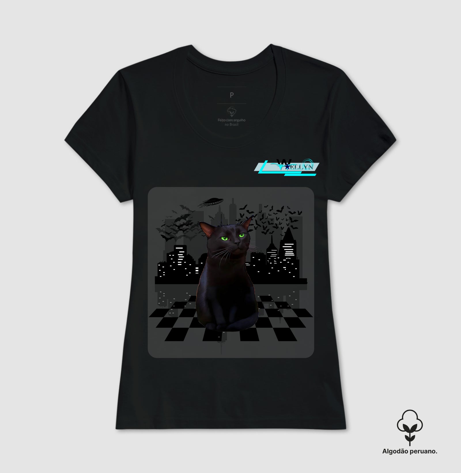 Camiseta Algodão Peruano -  Gato debochado - Wellyn